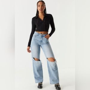Charlotte Russe Bottoms | Refuge Ultra High-Rise Light Wash Distressed Wide Leg